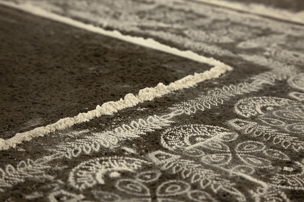 Patterns made of flour on floor